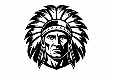 chief indian head line art silhouette vector illustration
