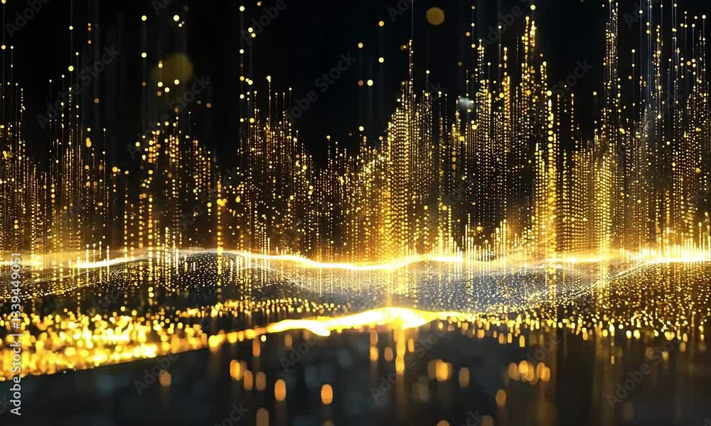 Poster binary numbers forming a digital landscape on a black background