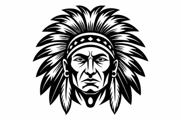 chief indian head line art silhouette vector illustration