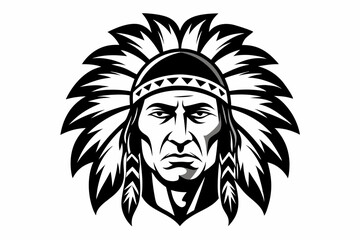 chief indian head line art silhouette vector illustration