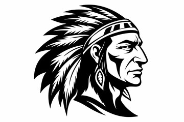 chief indian head line art silhouette vector illustration