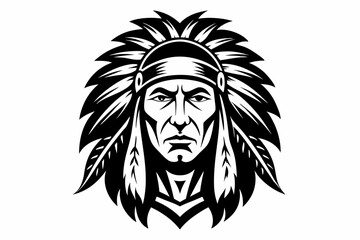 chief indian head line art silhouette vector illustration