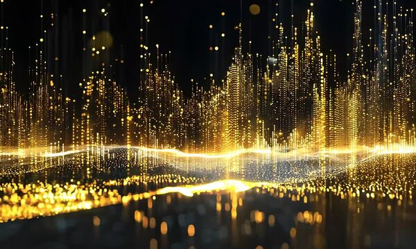 Binary numbers forming a digital landscape on a black background