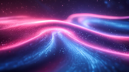 Cosmic Currents: Mesmerizing digital art piece depicting flowing streams of vibrant, luminescent energy against a backdrop of the night sky, evoking the vastness and mystery of the universe.