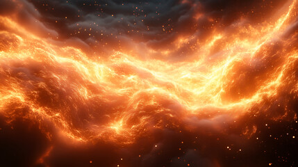 Celestial Inferno: An abstract, dramatic depiction of swirling flames and burning clouds.