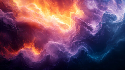 Celestial Inferno: A swirling vortex of celestial nebulas ablaze with fiery reds, oranges, and deep blues creates an awe-inspiring and dramatic cosmic artwork.