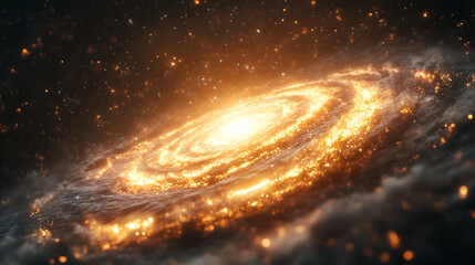 Cosmic Galaxy Spiral: Captivating, realistic image showcases a mesmerizing spiral galaxy, swirling with vibrant colors and bright light. The image evokes a sense of wonder and vastness.
