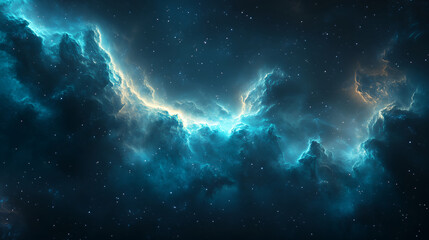 Celestial Tapestry: An awe-inspiring image of a nebula's ethereal beauty, where vibrant blues and golds intertwine with cosmic dust, capturing the infinite wonders of the universe.