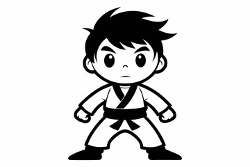 cute little karate boy line art silhouette vector illustration