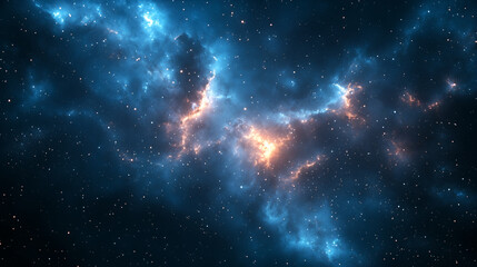Cosmic Tapestry: A breathtaking view into the boundless cosmos, filled with swirling nebulas of vibrant blues, oranges, and hints of cosmic dust.