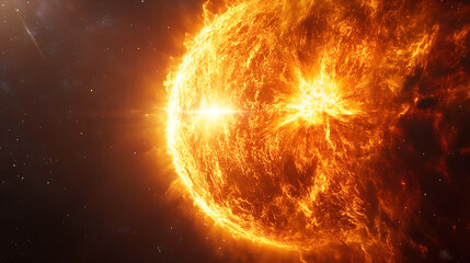 Solar Flare: Experience the raw power and awe-inspiring beauty of the sun in this stunning visualization of a solar flare erupting, radiating intense heat and energy. 