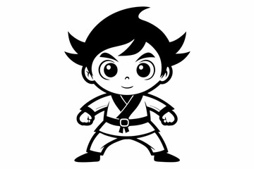cute little karate boy line art silhouette vector illustration
