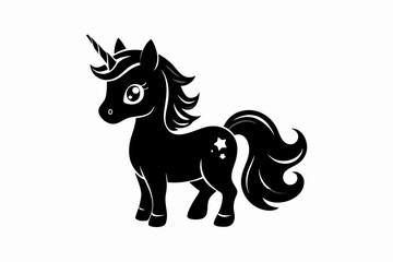 cute unicorn line art silhouette vector illustration