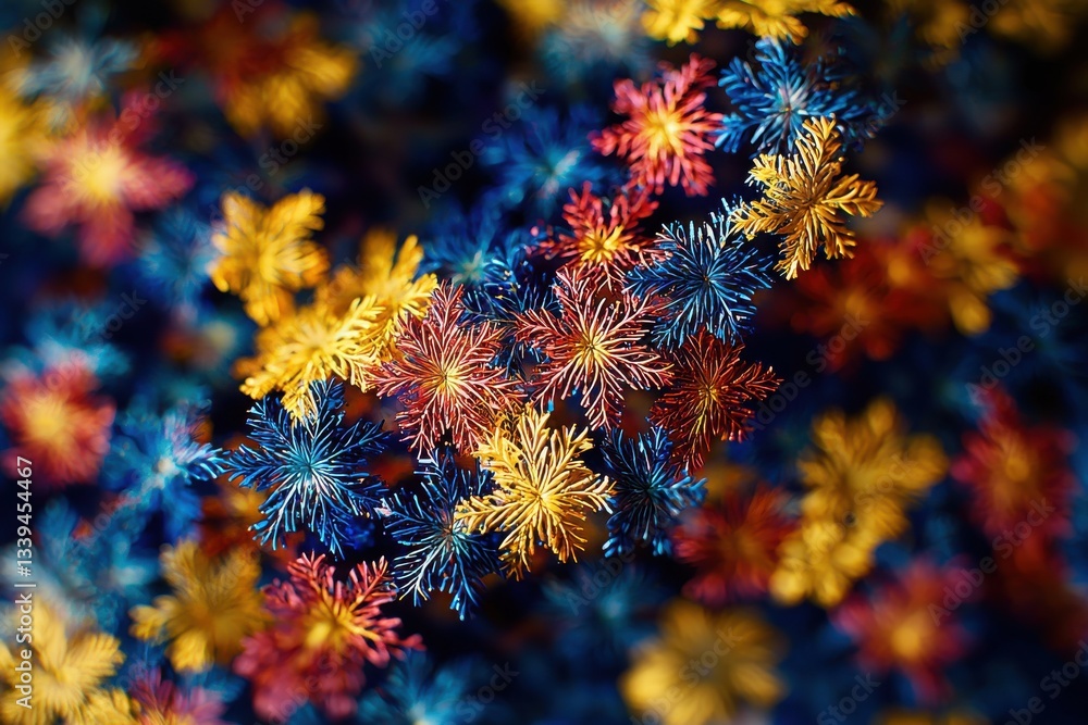 Poster a vibrant and festive display of colorful snowflake ornaments creating a joyful and celebratory mood