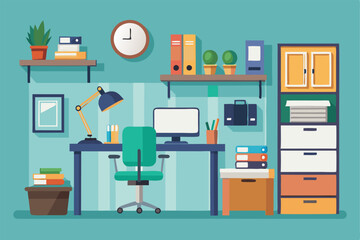 Office workstation furniture icons in flat cartoon style. Perfect for interior design, workspace setup, and business concepts. Clean vector illustrations for versatile applications