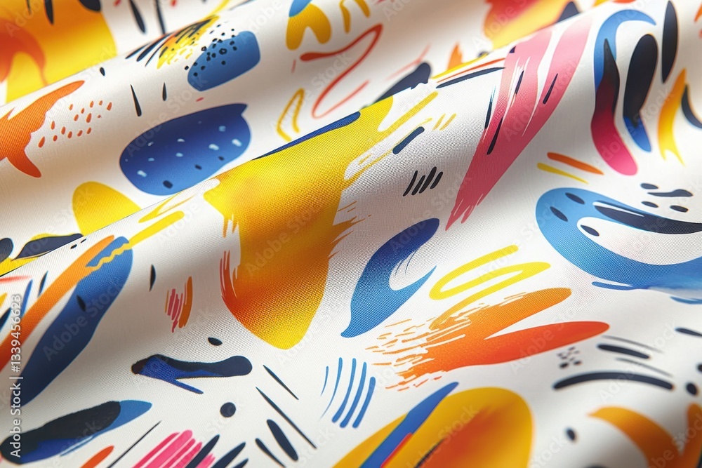 Aufkleber a vibrant and playful abstract design on a smooth fabric, featuring a cheerful color palette and dyn