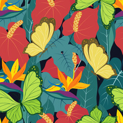 pattern with anthurium and strelitzia