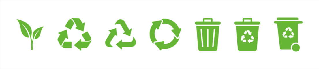set of recycle icons. ecology green icons for packaging. trash and leaf symbol. vector 10 eps.