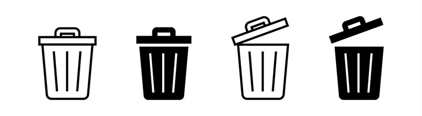 Trash bin. Vector isolated icons. Black vector trash dusbin sign icon isolated elements. Vector stock illustration.