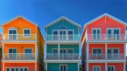 Obraz premium Row of Colorful Beachfront Houses in Outer Banks at Twilight Are Brightly Painted