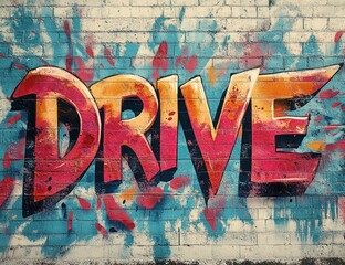 A graffiti of the word drive is painted on a wall