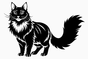 maine coon line art silhouette vector illustration