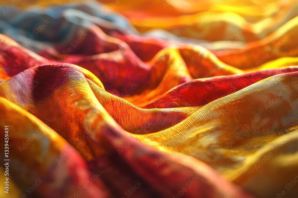 Poster abstract close-up of colorful draped fabric with flowing texture, showcasing the interplay of light 