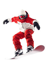 Athlete on the move on a snowboard, active winter sports, transparent background
