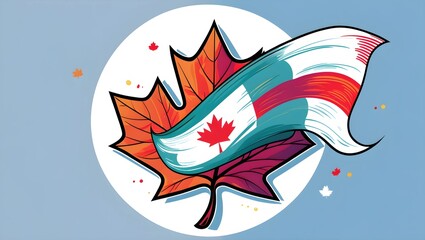 Obraz premium A vibrant and colorful vector illustration celebrating Happy Victoria Day in Canada, featuring a stylized maple leaf with intricate details and veins.