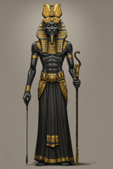 Khnum God of Creation Full Body on White - Ancient Egyptian deity, creator god, potter's wheel, Nile River source, human form, regal attire. Symbolizing creation, power, fertility, life, and