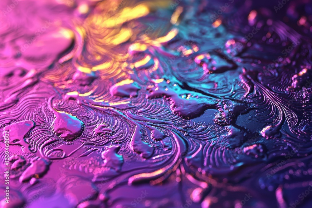 Poster a mesmerizing abstract texture with flowing patterns and vibrant iridescent colors, creating a dynam