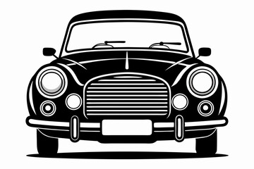 old car front view line art silhouette vector illustration