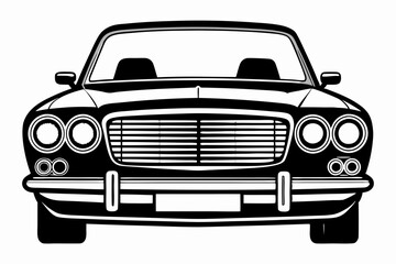 old car front view line art silhouette vector illustration