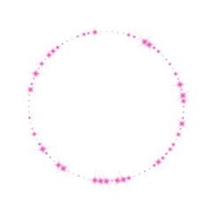 Pink sparkling star round frame on transparent background