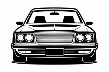 old car front view line art silhouette vector illustration