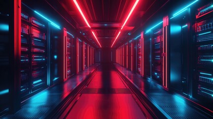 Fototapeta premium A futuristic D rendering of interconnected server racks in a data center.