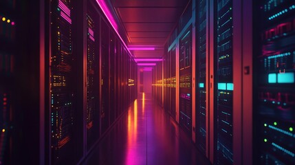 Fototapeta premium A futuristic D rendering of interconnected server racks in a data center.