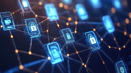 Fototapeta premium A futuristic AI-driven network security system preventing cyber attacks.