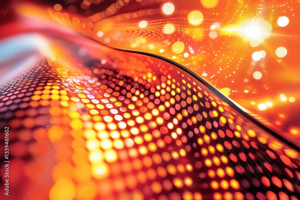 Poster dynamic abstract background with bright orange dots and flowing lines, creating a sense of energy an