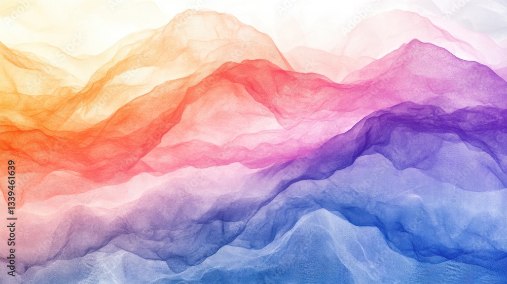 Poster abstract mountain range with gradient color layers creating a dreamy landscape in a soft and etherea