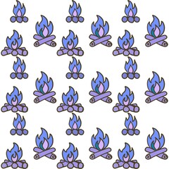 Blue Minimalistic Isolated Seamless icon vector style pattern set and pack of bonfire adventure trip on white background colourful wallpaper paper wrap with journey items bags bag, map and planes