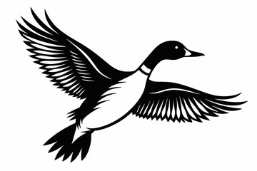 pintail duck flying line art silhouette vector illustration