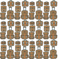 Brown leather Minimalistic Isolated Seamless icon vector style pattern set and pack of bags baggage luggage adventure trip on white background colourful wallpaper paper wrap with journey items bag