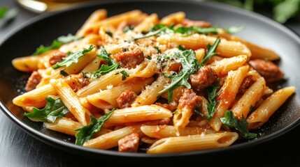 Delicious Penne Pasta with Spicy Sausage and Arugula