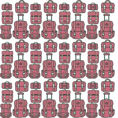 Pink and red Minimalistic Isolated Seamless icon vector style pattern set and pack of bags baggage luggage adventure trip on white background colourful wallpaper paper wrap with journey items bags bag
