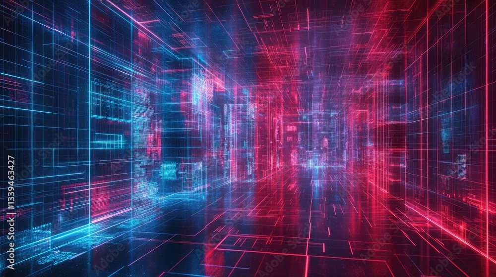 Poster a futuristic holographic display showcasing a secure and scalable network architecture.
