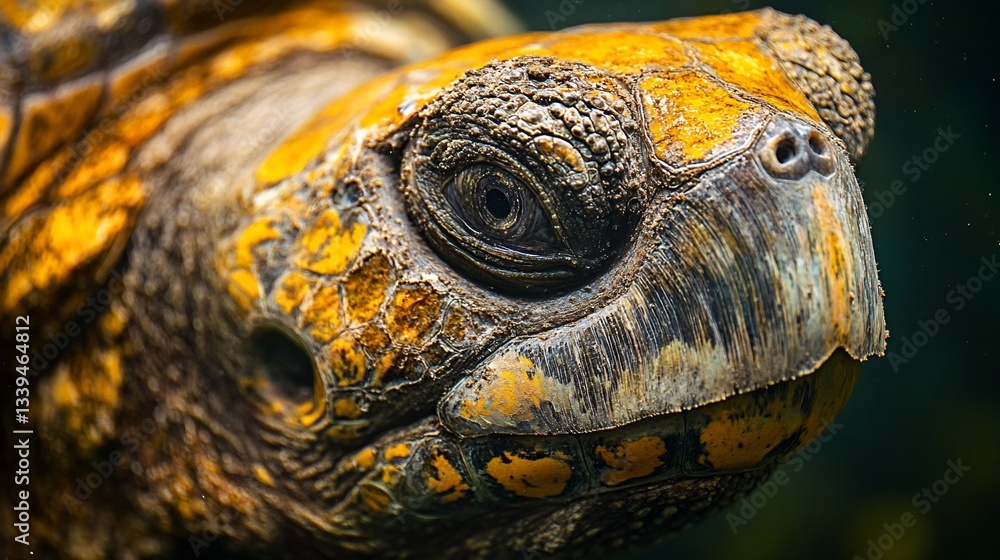Aufkleber Close-up of a turtle's head, showing detailed texture and color variations in its shell and skin.