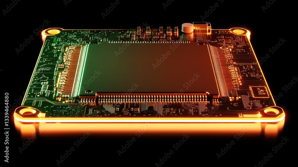 Poster a glowing circuit board representing advanced networking technology and data flow.