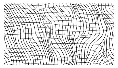 distorted 3d mesh grid made of curved lines, abstract black and white vector background for tech and design themes