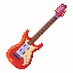Fototapeta premium Pixel Art Electric Guitar with Flame Design Retro Gaming Style Illustration